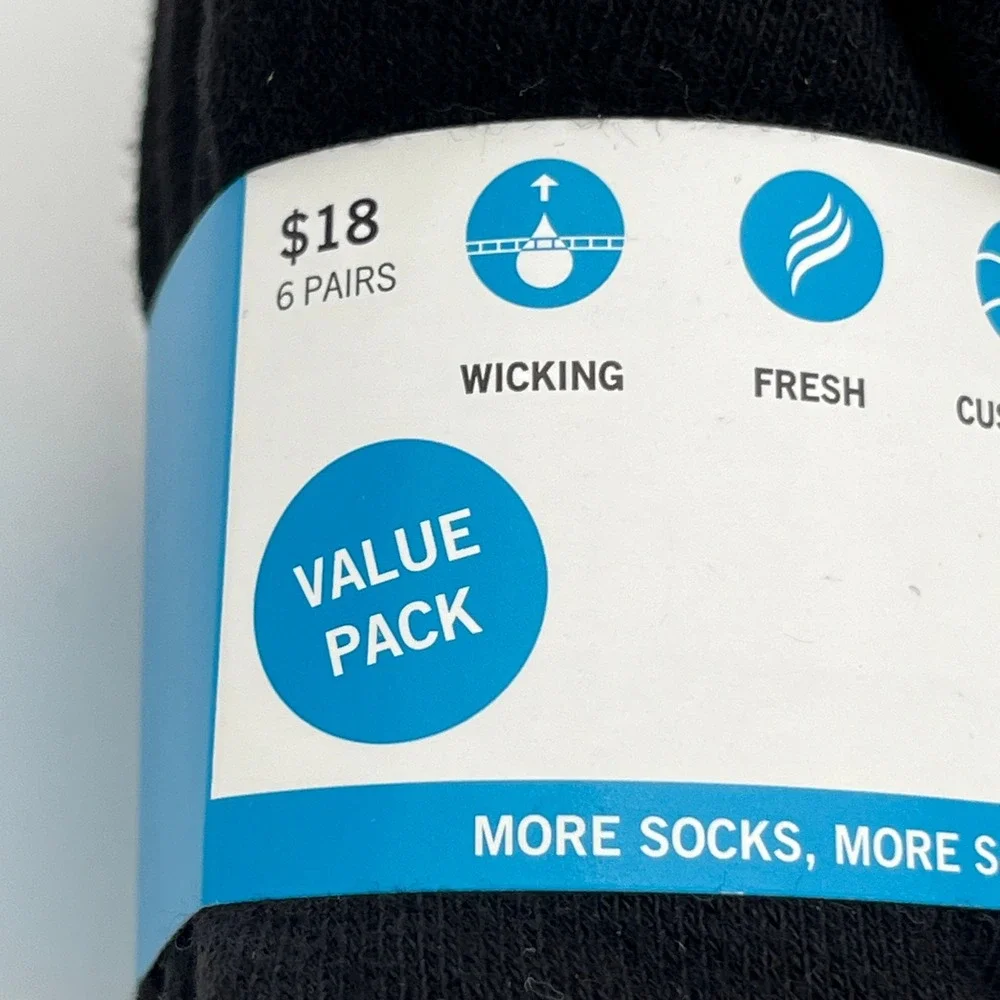 HUE Quarter Top Socks Women One Size Black White 6 Pair Pack Cushioned Wicking